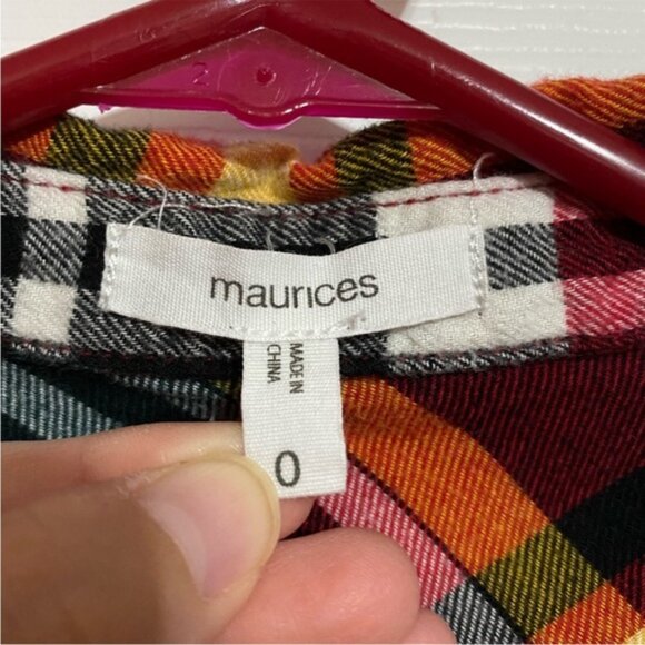 Maurices Red Plaid Flannel Button Up 0X - Picture 8 of 8
